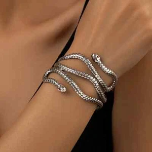 Elegant Unique 925 Sterling Silver Charm Cobra Snake Design Bracelet Bangle Cuff - Picture 1 of 5