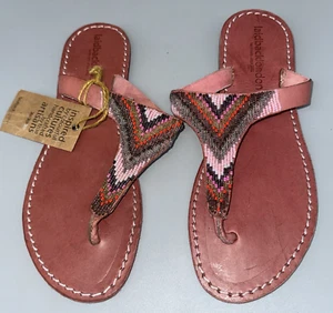 Laid Back London Size 10 Multicolor Beaded Leather Flip Flops Thongs Comfort - Picture 1 of 5