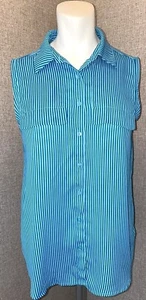 Worthington kleine ärmellose blau gestreifte Frühlingsbluse mit Knopfleiste für Damen EUC - Bild 1 von 11