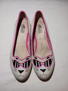 CLIFFS by White Mountain Rachelle Sunglass Wearing Cool Cat Canvas Flats 9.5 - Picture 1 of 6