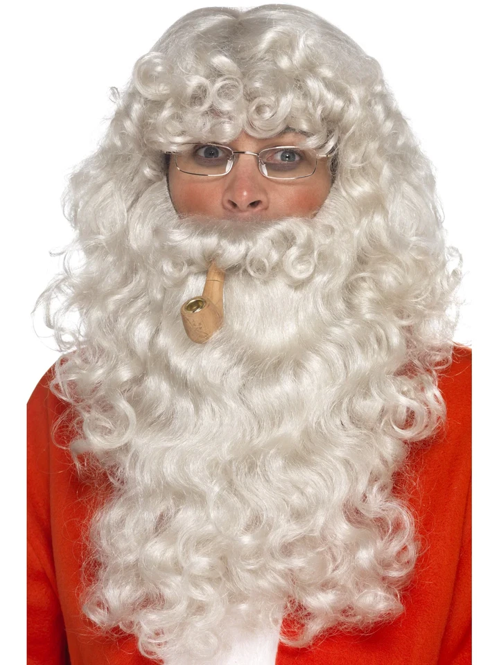 Deluxe Santa Claus Wig Beard Pipe Glasses Father Chrismtas Costume Accessory - Image 1 of 1
