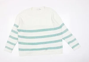 VILA Womens White Round Neck Striped Acrylic Blend Jumper Size XL - Picture 1 of 10