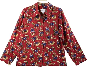 The Tog Shop Jacket Womens Medium Red Artsy Floral Button Front Lightweight - Picture 1 of 12