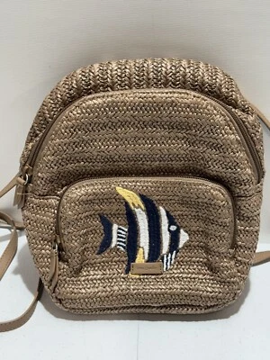 VERA BRADLEY STRAW MINI BACKPACK WARM STONE STRAW FISH APPLIQUE - Image 1 of 4