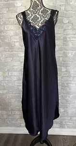 Vintage Adonna Navy Blue Women's Large Satin Nightgown - Picture 1 of 8