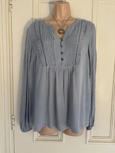 Next UK8 loose fitting grey viscose top, cheesecloth fabric, buttons long sleeve - Picture 1 of 17
