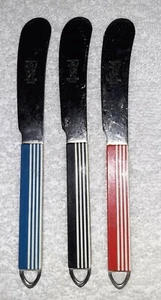 3 Rowoco Art Deco Handle Stainless Japan Butter Spreader Knife Red Blue Black - Picture 1 of 8