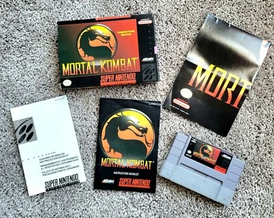Super Nintendo Mortal Kombat Video Game SNES Acclaim 1993 Complete Tested - Image 1 of 4
