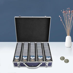 Blue 100 Coins Holder Protector Case Sponge Compartment Coin Storage Box - Picture 1 of 16