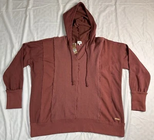BKE Buckle Rose Brown Oversized Raw Edge Henley Hoodie Sweatshirt Shirt Size Xl - Picture 1 of 5