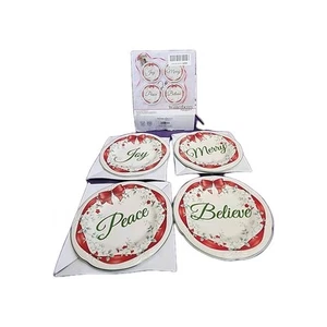 Juego de 4 platos de ensalada Winterberry Red Ribbon Joy Merry Peace Believe envío gratuito - Imagen 1 de 6