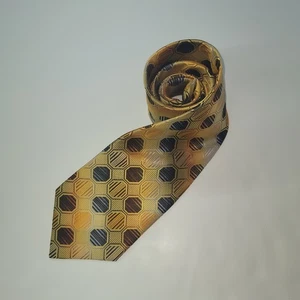 BELISI 100% Silk Necktie Gold Brown Geometric Hexagon Pattern Repp Tie Preppy - Picture 1 of 6