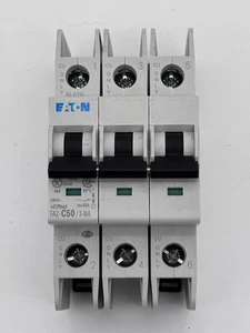 Eaton FAZ-C50/3-NA 3 Pole Unit Circuit Breaker, 50A, 240V, C Trip Curve - Picture 1 of 8