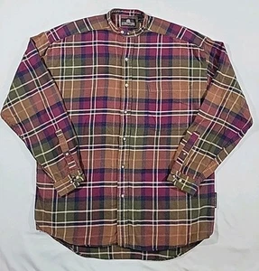Vintage Structure Plaid Flannel Shirt Men's Medium 90s Soft Flannel Band Collar - Picture 1 of 15