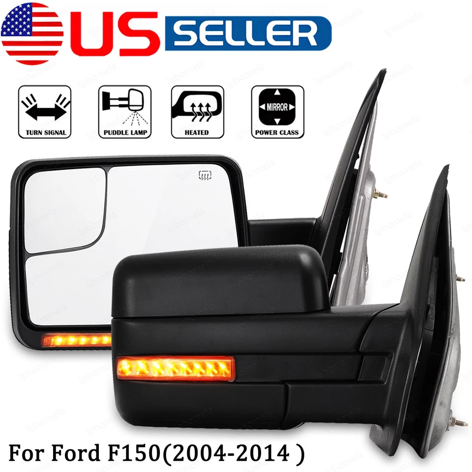 1 par de espejos retrovisores eléctricos térmicos de remolque con señal de giro secuencial para Ford F150 2004-2014 Foto 1 de 4