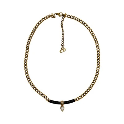 Collar Christian Dior Oro Corazón Cristal Cadena Bordillo Gourmette Gargantilla De Colección Foto 1 de 4