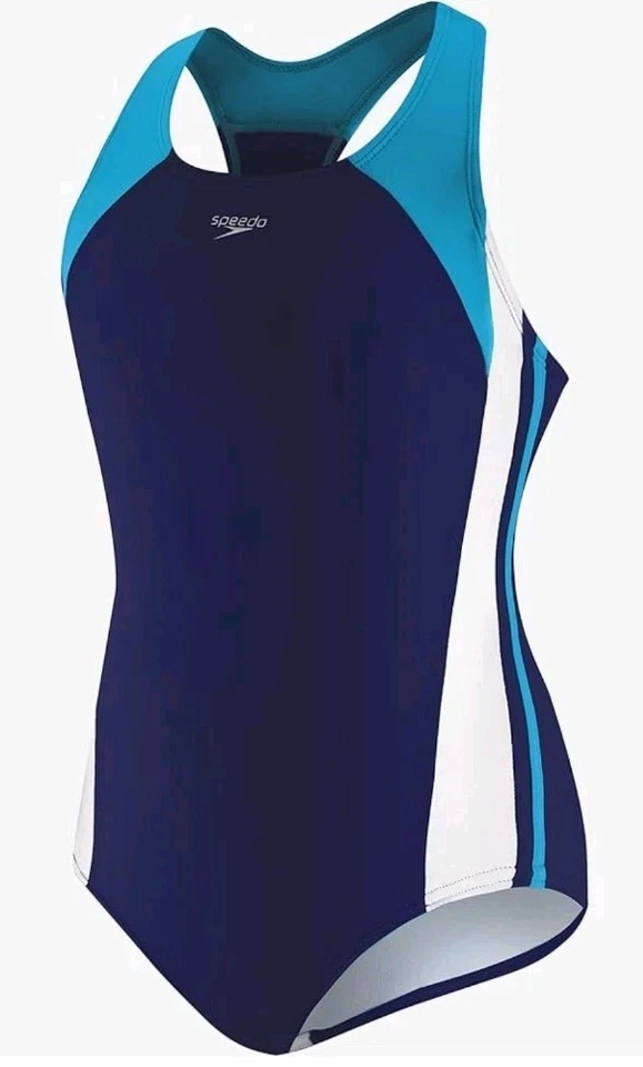 Speedo Youth Solid Infinity Splice 1 Piece Swimsuit Deep Deep Water Size 12 3