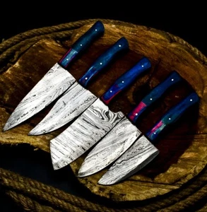 CUSTOM HANDMADE FORGED DAMASCUS STEEL CHEF KNIFE KITCHEN CHEF KNIVES SET - Picture 1 of 9