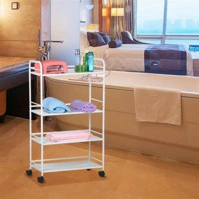 UKMART365 Large Beauty Trolley Cart 4 Shelves Salon Spa Storage Trolley on Wheels White