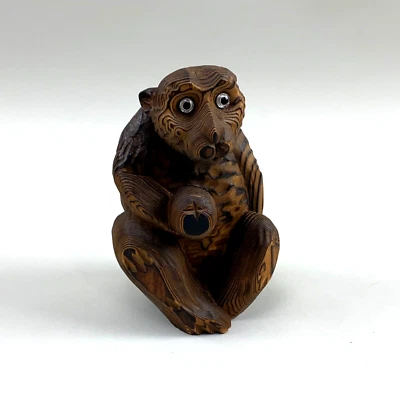 Carved Cryptomeria Wooden Monkey 7" Japan 20th Century - Image 1 of 4