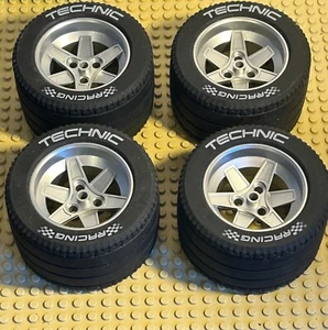 LEGO Technic Tyres + Rim Metallic Silver 8458 F1 Silver Champion x4 - Picture 1 of 4