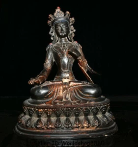 11.2"Old Tibet Bronze Gilt 7 eyes White Tara Spirit of Compassion Goddess Statue - Picture 1 of 8