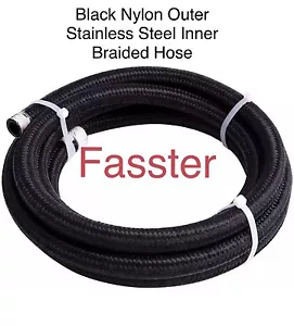 -4 AN Black Nylon Braided Stainless Steel Hose W/ Stainless Steel Inner Core - Foto 1 di 2