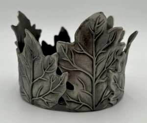 BBW Bath & Body Works Dark Silver/Pewter Color Leaves 3 Wick Candle Holder EUC - Picture 1 of 4