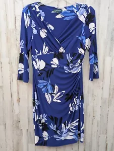 Lauren Ralph Lauren Faux Wrap Dress Size 12 Floral 3/4 Sleeve Side Ruched Career - Picture 1 of 10