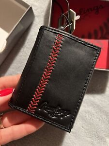 NWT Rawlings Baseball Stitch Leather Bi-fold Wallet RFID Protection, Black