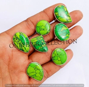 Green Turquoise Gemstone 925 Sterling Silver Plated Bezel Wholesale Lot Rings - Picture 1 of 3