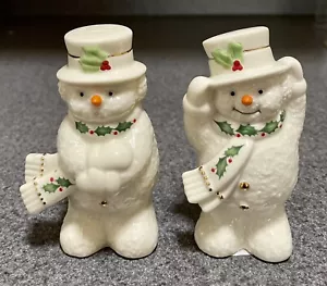 NWT Lenox Porcelain Happy Holly Days Snowmen Salt & Pepper Set No Box - Picture 1 of 6