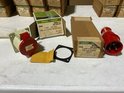Set of GE (1) GE330P7 Plug & (1) GE330R7 Receptacle 30A 480V, Pin & Sleeve, NOS - Image 1 of 4