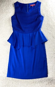 CATHERINE MALANDRINO Dress Size 4 Pencil Peplum Pintuck Royal Blue EUC - Picture 1 of 7