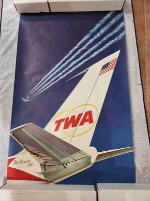Original Vintage TWA STAR STREAM JET poster DAVID KLEIN 25" x 40" Near Mint  - Image 1 of 4