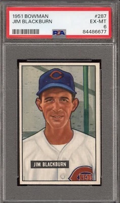 1951 Bowman #287 Jim Blackburn - PSA EX-MT 6 - Cincinnati Reds - VSCARDS - Image 1 of 2