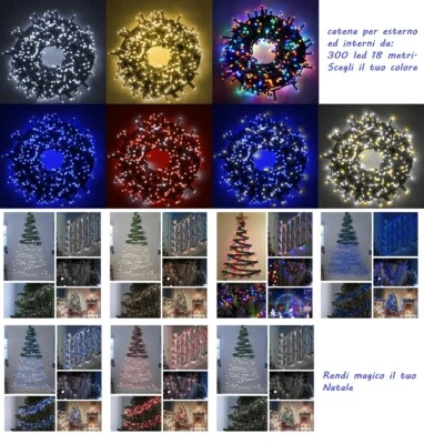 Catena luminosa Natale per esterno con cavo verde luci da 300 led da 18 Mt - Immagine 1 di 4
