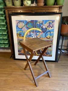 Antique Oak Folding Accent Table ~ Brooklyn NY Hospital Equipment 17”x15”x13” - Picture 1 of 12