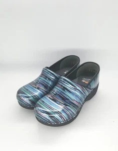 9163 Dansko Womens XP 2.0 Teal Striped Patent Clog Size 39 EU 8.5-9US - Picture 1 of 9