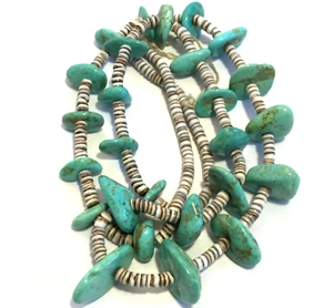 VINTAGE SANTO DOMINGO PUEBLO NECKLACE TURQUOISE HEISHI BEAD 78g NATIVE AMERICAN - Picture 1 of 24