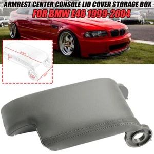 Grey Armrest Center Console Lid Cover Storage Box For BMW 1999-2004 PU Leather - Picture 1 of 10