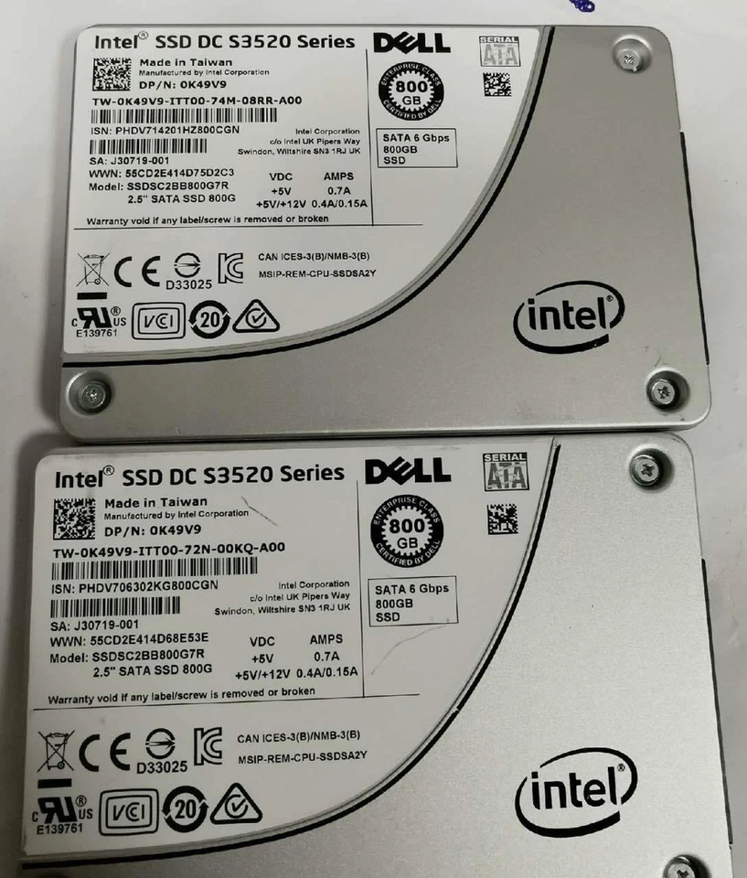 0K49V9 DELL INTEL S3520 Series 800GB PHDV706302KG800CGN SSDSC2BB800G7R - Image 1 of 1