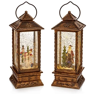 Christmas Decorations Water Spinner Light Up LED Snow Globe Santa or Snowman Fam - Image 1 of 3