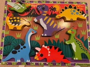 2 Melissa & Doug Dinosaur Wooden Chunky Puzzle 7 Piece Materials - Picture 1 of 8