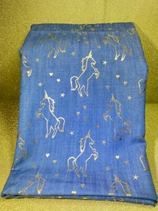Rearing Unicorns~OutLined~n~Gold~Hearts&Stars~Denim Color Fabric/2 Yards  72x60" - Picture 1 of 3