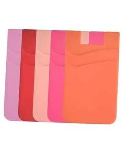  Card Holder for Back of Phone, Pouch Silicone Pink+Red+RGold+HPink+Orange - Picture 1 of 7