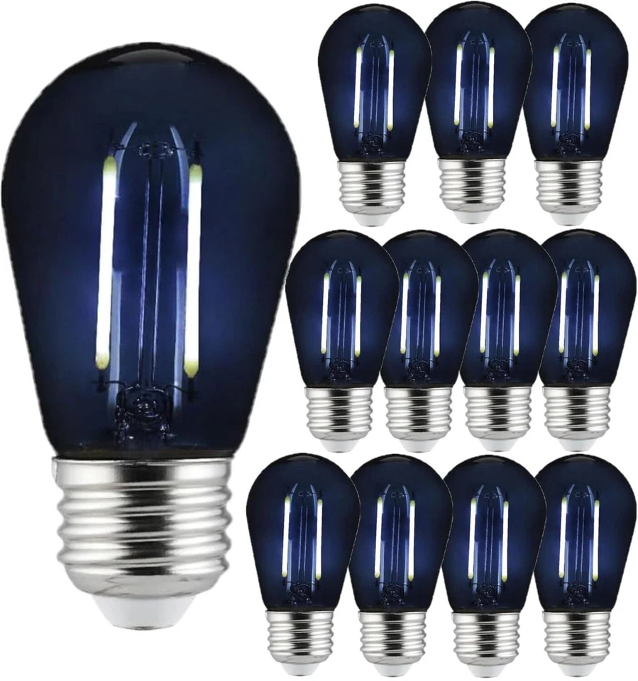 12Pack Black Light Bulbs, 2W, LED S14 Edison Style with Glass, E26 Transparent - Image 1 of 1