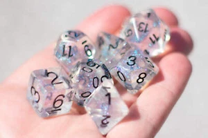 The Time Walker | Clear Glitter 7-Dice Set RPG Dice Set w/Black - Picture 1 of 5