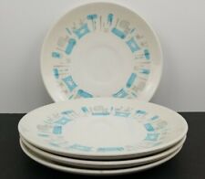 3 Royal China Blue Heaven Dessert Plates + 1 Saucer Plate MCM Atomic Retro