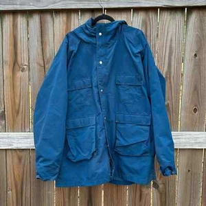 Vintage L.L Bean Blue Button Front Hooded Baxter State Parka Jacket - Picture 1 of 9